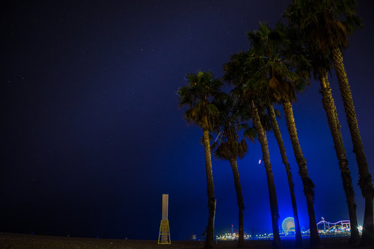 Amazing view of Santa Monica beach boardwalk at night - Powered by Adobe