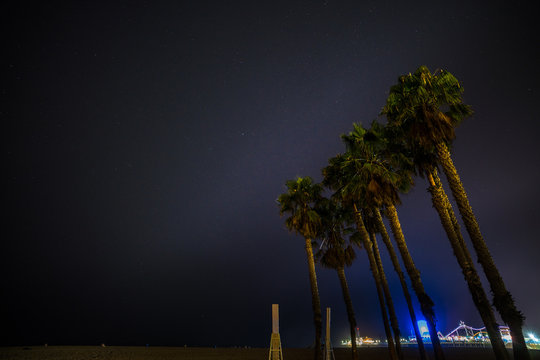Amazing view of Santa Monica beach boardwalk at night