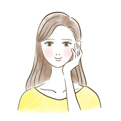 女性　笑顔　水彩