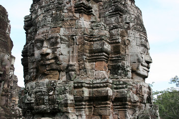 Smiling faces on four sides of a pagoda at Bayon Temple, Angkor Thom, Siem Reap, Cambodia