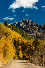 Scenic autumn road outside Telluride, Colorado, San Juan Mountains
