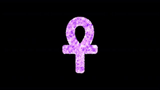 Symbol ankh shimmers in three colors: Purple, Green, Pink. In - Out loop. Alpha channel Premultiplied - Matted with color black