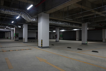Dim large underground parking space