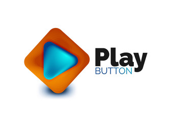 Play, arrow or download button icon, minimal design business logo template. 3d geometric bold in relief style with color blend steps effect. Vector Illustration For Wallpaper, Banner, Background, Card