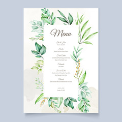 watercolor wedding invitation card in green leaves