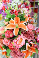 Close up of artificial flower bouquet.