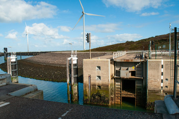 Water lock sluice with in the sea in Netherlands