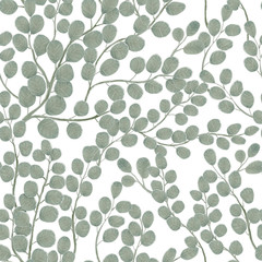 Eucalyptus branch with leaves vector hand drawn seamless pattern. Watercolor imitation. Background with eucalyptus on white. Best for wrapping paper, wallpaper, textile or wedding design