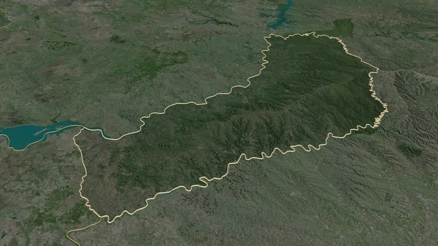 Misiones, province with its capital, zoomed and extruded on the satellite map of Argentina in the conformal Stereographic projection. Animation 3D