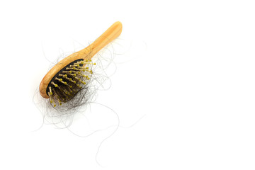 Hair loss, hair loss every day, serious problems and hair loss on a white background.
