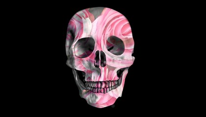 human skull with rose flower pattern on black background