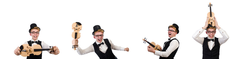 Obraz premium Funny violin player isolated on white