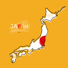 Map of Japan with  brush stroke , grunge style background vector.