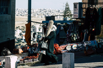 Various decorative objects sold in a souvenirs shop at the bazaar of the Old city of Jerusalem 