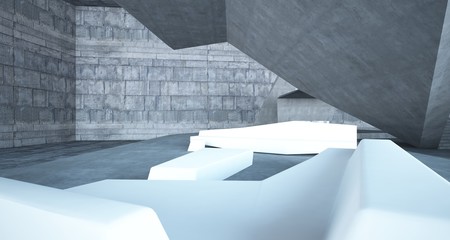 Obraz premium Abstract architectural concrete interior of a minimalist house with swimming pool. 3D illustration and rendering.