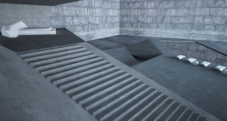 Obraz premium Abstract architectural concrete interior of a minimalist house with swimming pool. 3D illustration and rendering.