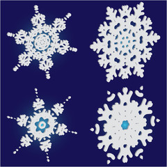 Collection of cute snowflakes on blue background.