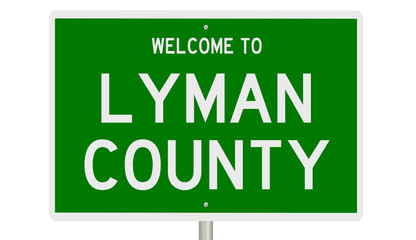 Rendering of a green 3d highway sign for Lyman County