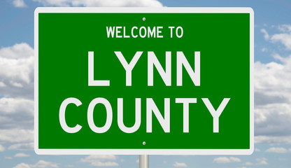 Rendering of a green 3d highway sign for Lynn County