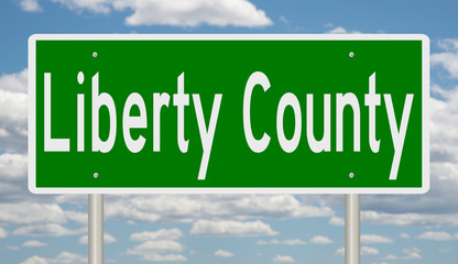 Rendering of a green 3d highway sign for Liberty County