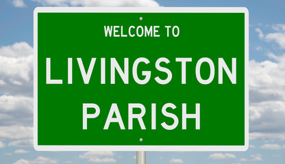 Rendering of a green 3d highway sign for Livingston Parish in Louisiana