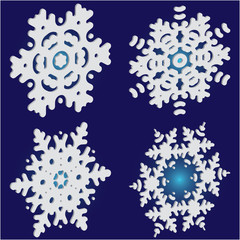 Kit of simple christmas snowflakes on blue background.