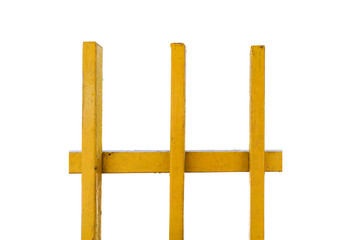 A yellow iron fence on a white background.