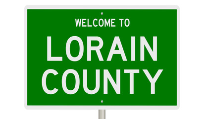 Rendering of a green 3d highway sign for Lorain County