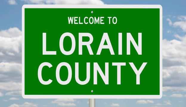 Rendering of a green 3d highway sign for Lorain County