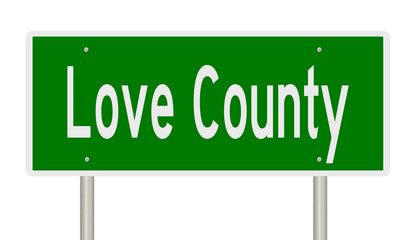 Rendering of a green 3d highway sign for Love County