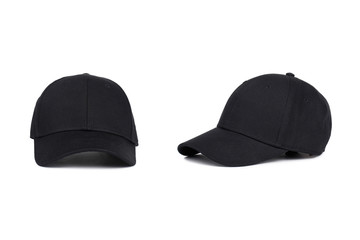 Black baseball cap, front and side view