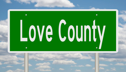 Rendering of a green 3d highway sign for Love County