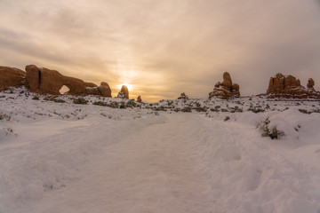 Beautiful arches national park during winter