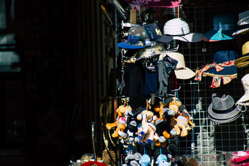 Various decorative objects sold in a souvenirs shop at the bazaar of the Old city of Jerusalem 