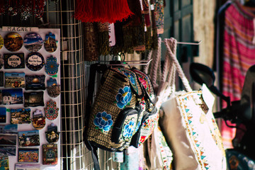 Various decorative objects sold in a souvenirs shop at the bazaar of the Old city of Jerusalem 