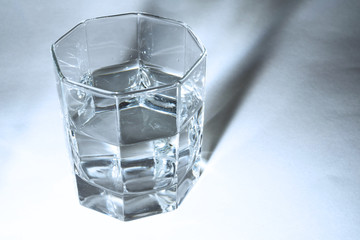 faceted glass with clear water or liquid