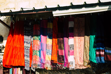 Various decorative objects sold in a souvenirs shop at the bazaar of the Old city of Jerusalem 
