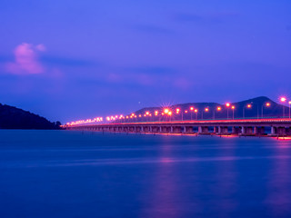 The beautiful highway bridge when night time light.