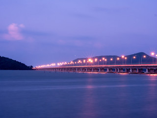 The beautiful highway bridge when night time light.