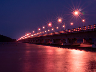 The beautiful highway bridge when night time light.