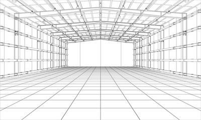 Drawing or sketch of a large warehouse. Vector