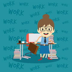 office worker on the job full task employee cartoon