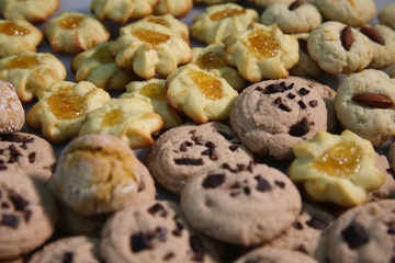 Background of handmade assorted cookies closeup