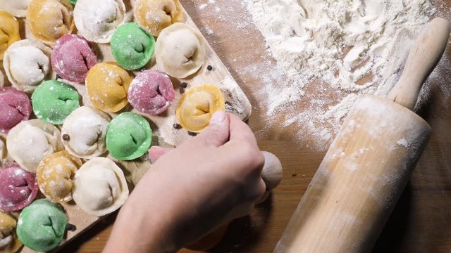Colored homemade dumplings