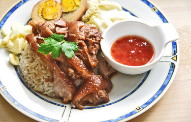 Stewed pork leg on rice (Thai name is Kao Ka Moo)..Thai street food menu.