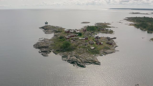 Beautiful view of Archipelago village. Aerial circle pan