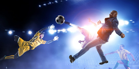 Fototapeta na wymiar Soccer man in action with ball. Mixed media