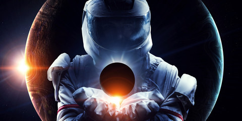 Spaceman and his mission. Mixed media