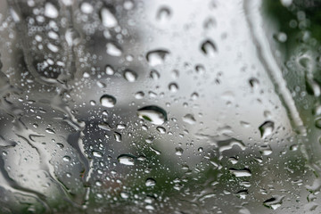 Water drops on car glass.