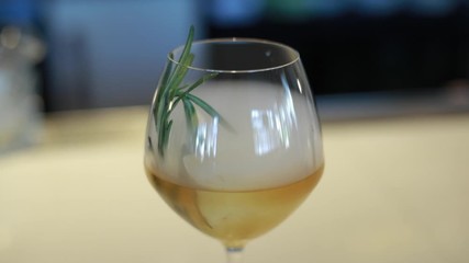 Slow Motion Close Up Shot of Cocktail With Smoke in Glass at Bar